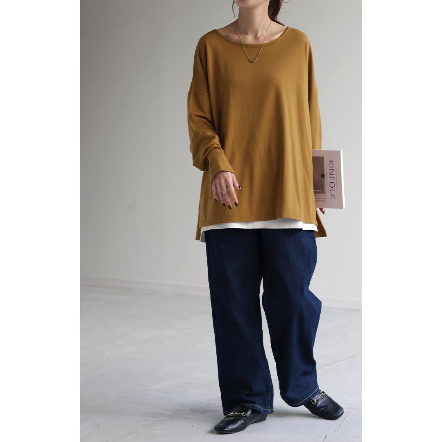 カットソー レディース ティーシャツ インナー 無地 長袖 Tシャツ ロング チュニック お尻が隠れる ゆる | HUG.U | 27
