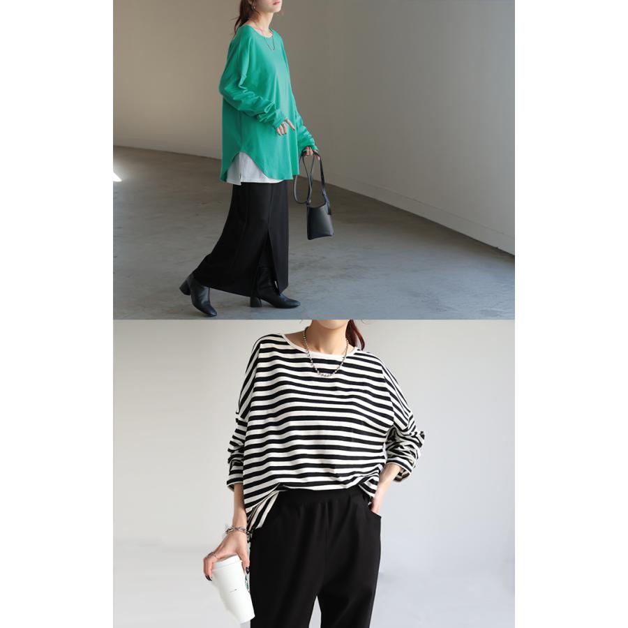 カットソー レディース ティーシャツ インナー 無地 長袖 Tシャツ ロング チュニック お尻が隠れる ゆる | HUG.U | 33