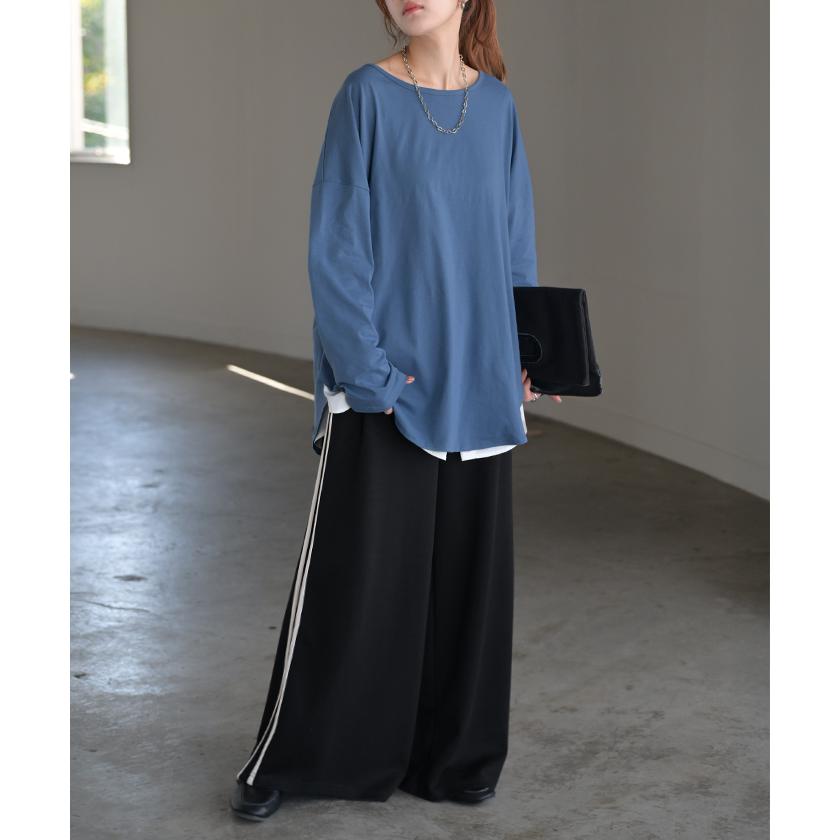 カットソー レディース ティーシャツ インナー 無地 長袖 Tシャツ ロング チュニック お尻が隠れる ゆる | HUG.U | 17