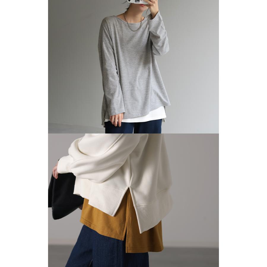 カットソー レディース ティーシャツ インナー 無地 長袖 Tシャツ 
