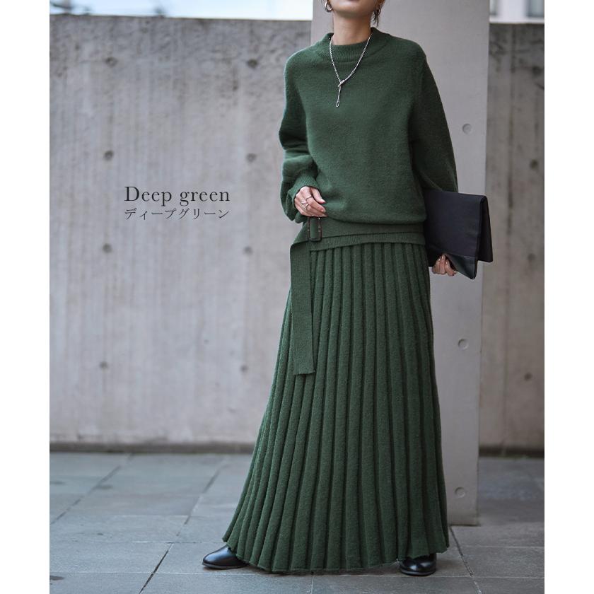 ベスト 長袖リブニット　プリーツスカート ３点セット　セットアップ　秋冬　S HUG.U セットアップ ニット 3点セット レディース スカート