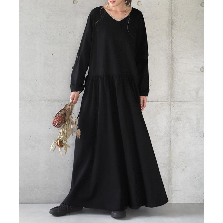 SALE ワンピース レディース  ロングワンピース ロング 長袖 マキシ フレア きれいめ 黒 | HUG.U | 07