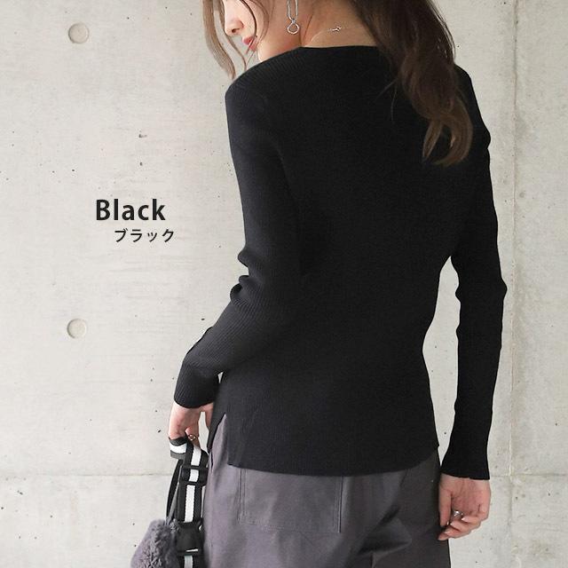 ニット トップス レディース セーター 長袖 細リブ リブ リブニット タイト Vネック きれいめ 無地 ロンT シンプル ハイゲージニット | HUG.U | 16