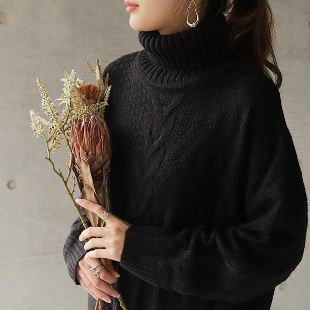 ニットワンピース ロング ニット レディース ワンピース リブニット タートルニット タートル | HUG.U | 08