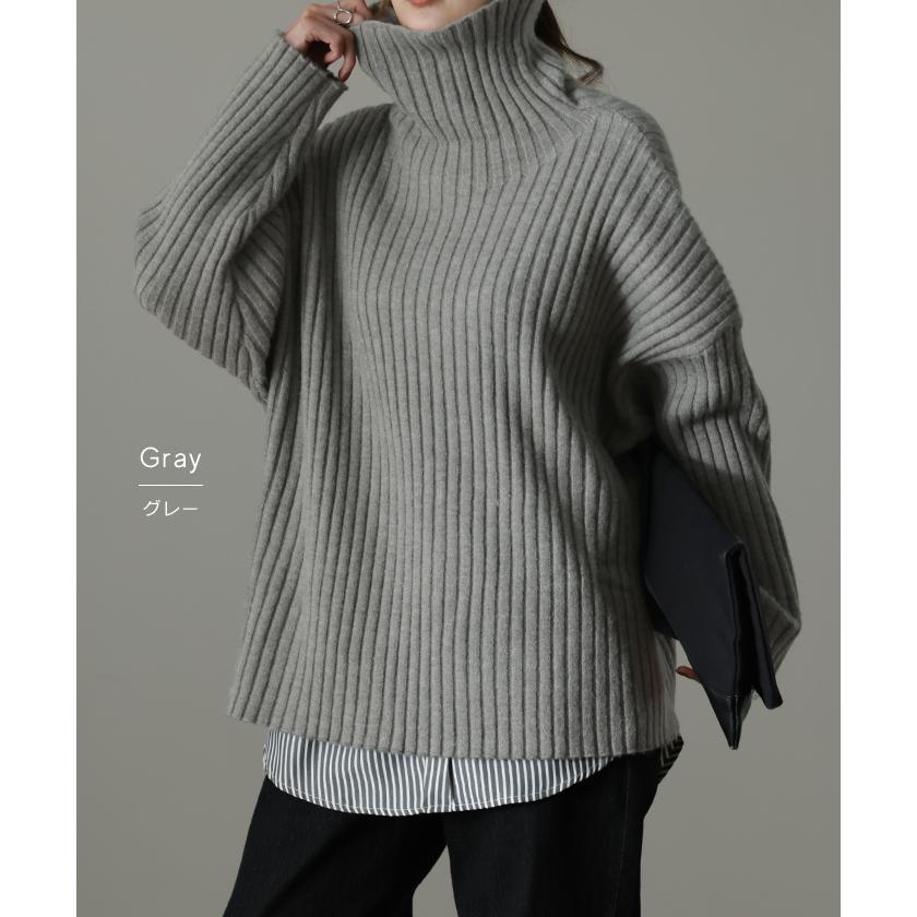 ニット タートルネック レディース  リブ トップス セーター 長袖 リブニット2 2411sl | HUG.U | 16