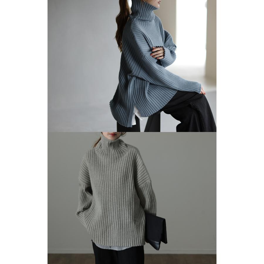ニット タートルネック レディース  リブ トップス セーター 長袖 リブニット2 2411sl | HUG.U | 08