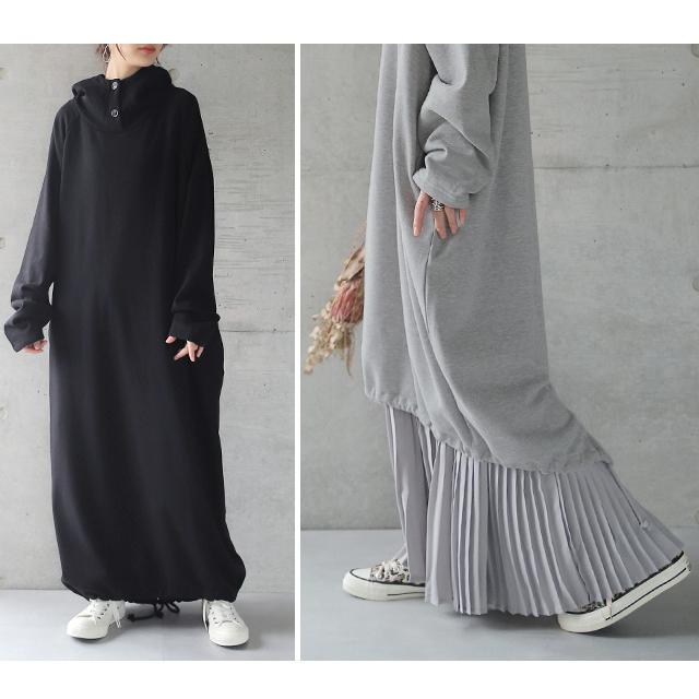 ワンピース 黒 長袖 パーカーワンピース レディース 裏起毛 パーカー ロングパーカー ロングワンピース | HUG.U | 15