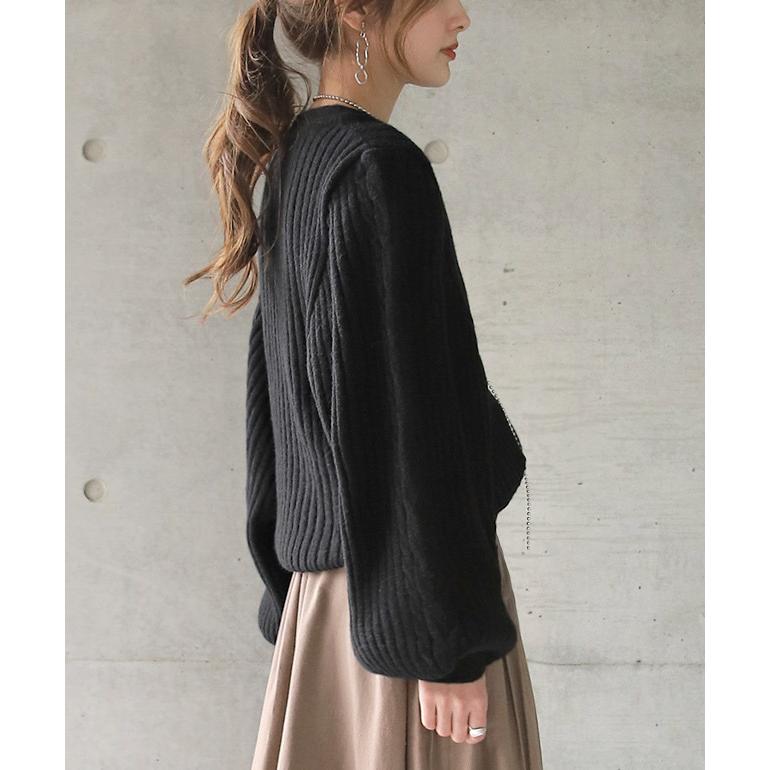 ニット レディース トップス リブニット 長袖 ケーブルニット ゆったり 無地 シンプル | HUG.U | 18