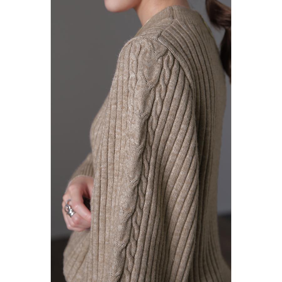 ニット レディース トップス リブニット 長袖 ケーブルニット ゆったり 無地 シンプル | HUG.U | 05