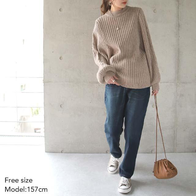 ニット レディース トップス リブニット 長袖 ケーブルニット ゆったり 無地 シンプル | HUG.U | 09