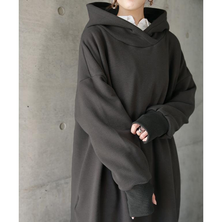 ワンピース レディース 裏起毛  ロングワンピース 長袖 体型カバー パーカーワンピース | HUG.U | 14