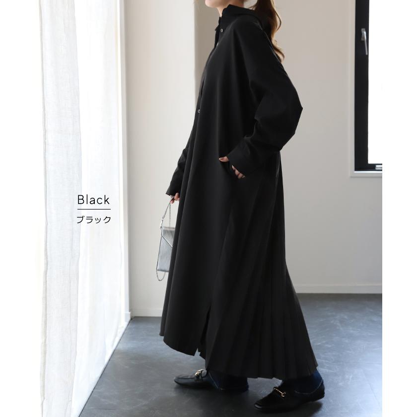 HUG.U ワンピース レディース シャツワンピース 長袖 ロング プリーツ