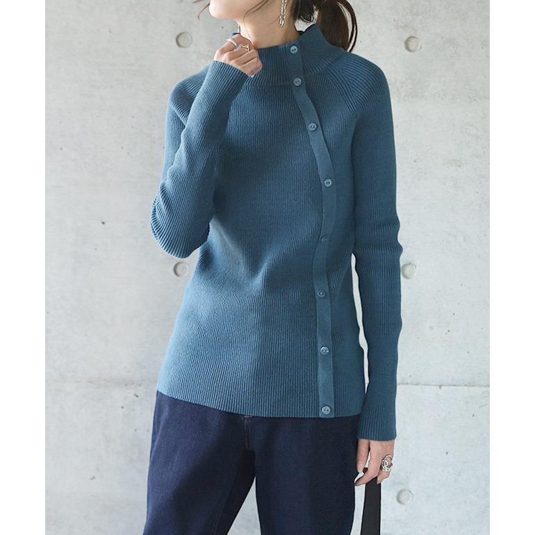 ニット タートルネック レディース トップス リブニット プルオーバー 細リブ セーター ハイネック 無地 ボトルネック 長袖 綿100％ | HUG.U | 15