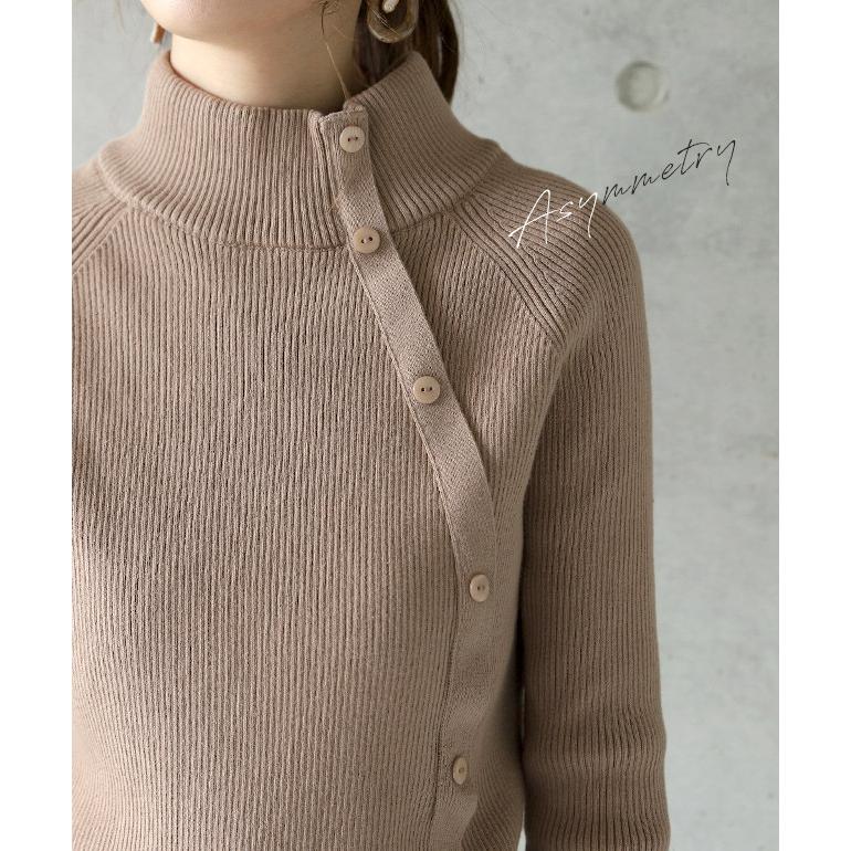 ニット タートルネック レディース トップス リブニット プルオーバー 細リブ セーター ハイネック 無地 ボトルネック 長袖 綿100％ | HUG.U | 16