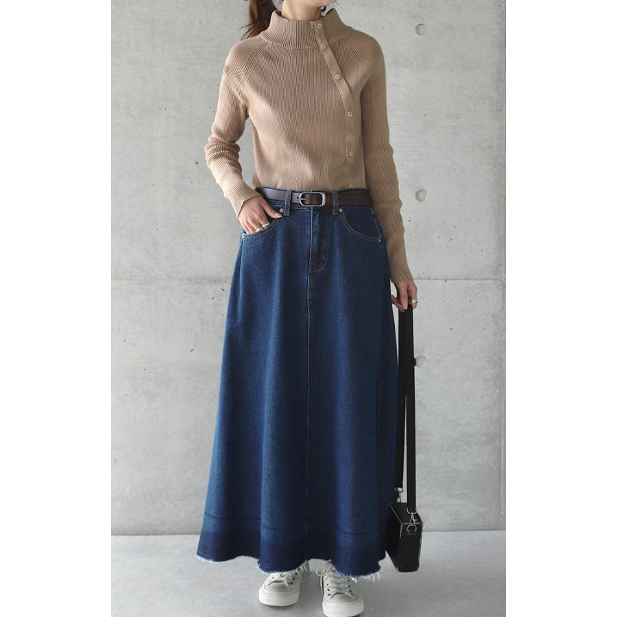 ニット タートルネック レディース トップス リブニット プルオーバー 細リブ セーター ハイネック 無地 ボトルネック 長袖 綿100％ | HUG.U | 18