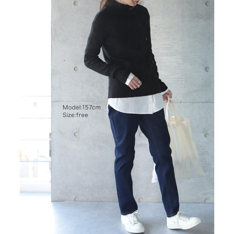 ニット タートルネック レディース トップス リブニット プルオーバー 細リブ セーター ハイネック 無地 ボトルネック 長袖 綿100％ | HUG.U | 19