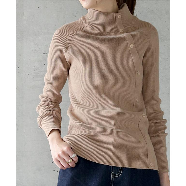 ニット タートルネック レディース トップス リブニット プルオーバー 細リブ セーター ハイネック 無地 ボトルネック 長袖 綿100％ | HUG.U | 04