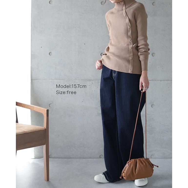 ニット タートルネック レディース トップス リブニット プルオーバー 細リブ セーター ハイネック 無地 ボトルネック 長袖 綿100％ | HUG.U | 08