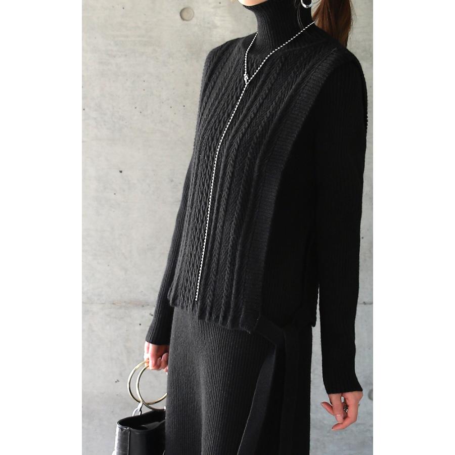 ニット セットアップ レディース ニットワンピース ニットベスト ワンピース ロング タートルネック セーター | HUG.U | 20