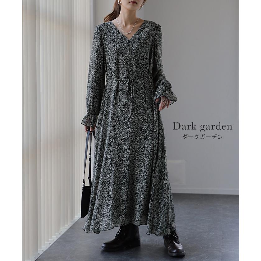 ワンピース ロング ワンピ シフォンワンピース ロングワンピース 膝下 花柄 フレア レディース シフォン シアー 透け | HUG.U | 24