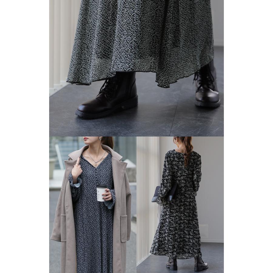 ワンピース ロング ワンピ シフォンワンピース ロングワンピース 膝下 花柄 フレア レディース シフォン シアー 透け | HUG.U | 25