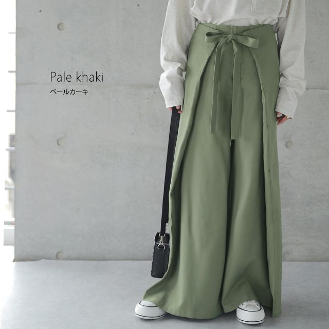 パンツ レディース ボトムス ワイドパンツ ワイド ロング フレアパンツ フレア ウエストリボン 大きいサイズ カフェパンツ エプロン ワイドパンツルック | HUG.U | 12