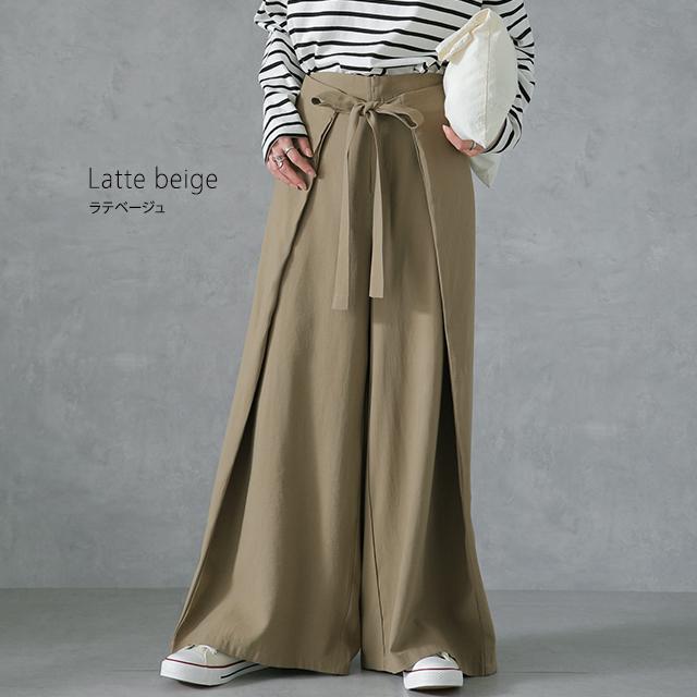 パンツ レディース ボトムス ワイドパンツ ワイド ロング フレアパンツ フレア ウエストリボン 大きいサイズ カフェパンツ エプロン ワイドパンツルック | HUG.U | 13