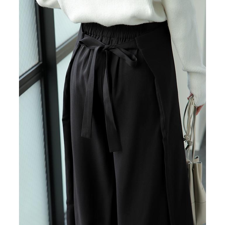 パンツ レディース ボトムス ワイドパンツ ワイド ロング フレアパンツ フレア ウエストリボン 大きいサイズ カフェパンツ エプロン ワイドパンツルック | HUG.U | 17