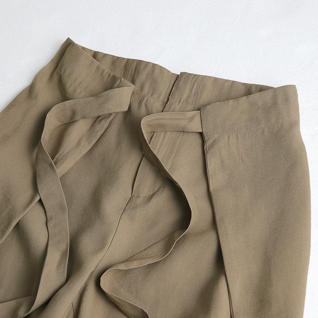 パンツ レディース ボトムス ワイドパンツ ワイド ロング フレアパンツ フレア ウエストリボン 大きいサイズ カフェパンツ エプロン ワイドパンツルック | HUG.U | 22