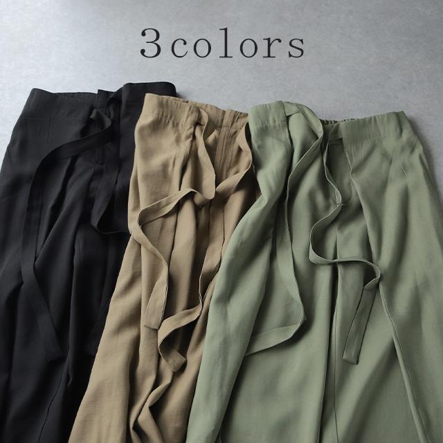 パンツ レディース ボトムス ワイドパンツ ワイド ロング フレアパンツ フレア ウエストリボン 大きいサイズ カフェパンツ エプロン ワイドパンツルック | HUG.U | 08