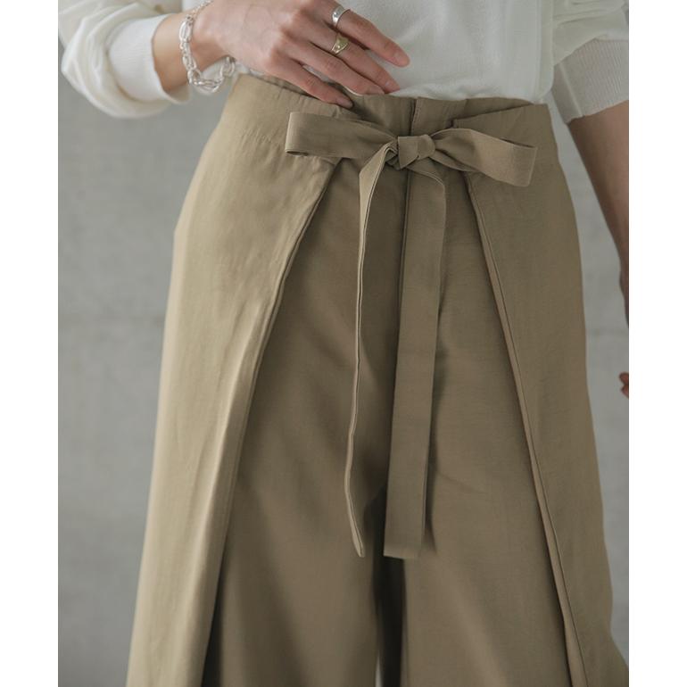 パンツ レディース ボトムス ワイドパンツ ワイド ロング フレアパンツ フレア ウエストリボン 大きいサイズ カフェパンツ エプロン ワイドパンツルック | HUG.U | 09