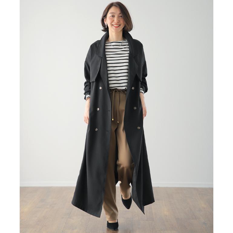 【美品】パパス PAPAS トレンチコート ロング インナー付 大きいサイズ 黒 美品】パパス PAPAS トレンチコート ロング インナー付 大きい
