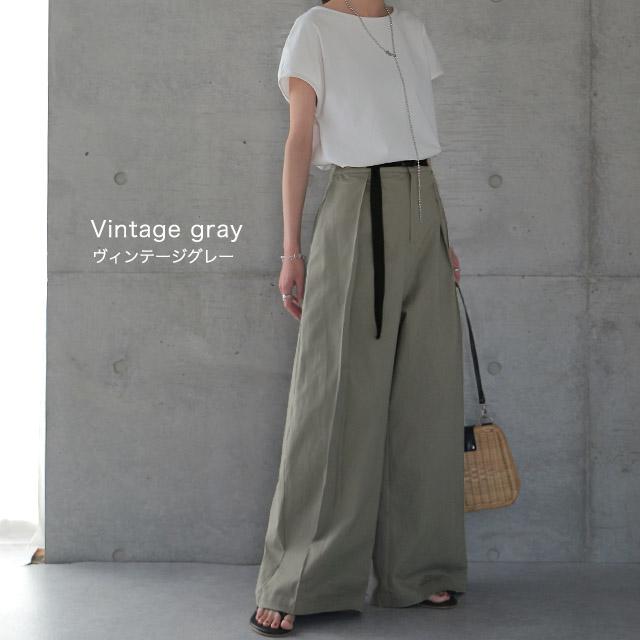 ワイドパンツ レディース パンツ ロング チノ ベルト ワイドパンツルック 黒 | HUG.U | 14