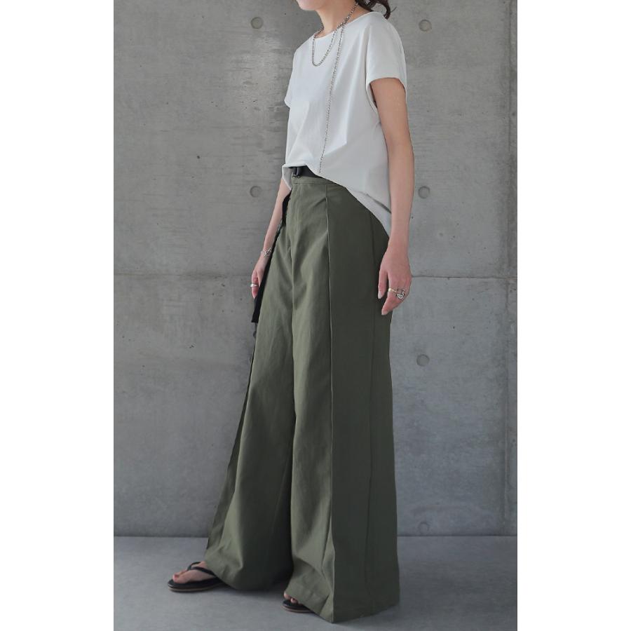 ワイドパンツ レディース パンツ ロング チノ ベルト ワイドパンツルック 黒 | HUG.U | 17