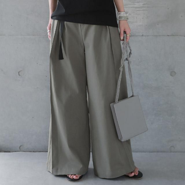 ワイドパンツ レディース パンツ ロング チノ ベルト ワイドパンツルック 黒 | HUG.U | 22