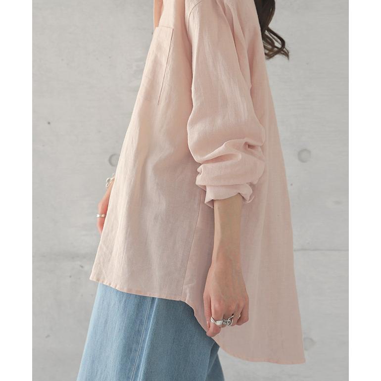 シャツ リネンシャツ レディース リネン トップス 長袖 ドロップショルダー 大きいサイズ ロング ロングシャツ ブラウス きれいめ 麻 | HUG.U | 20
