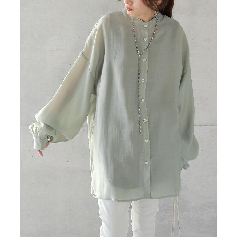 シアーシャツ レディース シアー シャツ トップス ドロップショルダー ロングシャツ ブラウス | HUG.U | 23