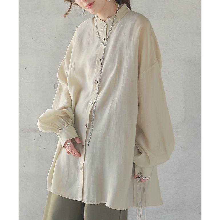 シアーシャツ レディース シアー シャツ トップス ドロップショルダー ロングシャツ ブラウス | HUG.U | 09