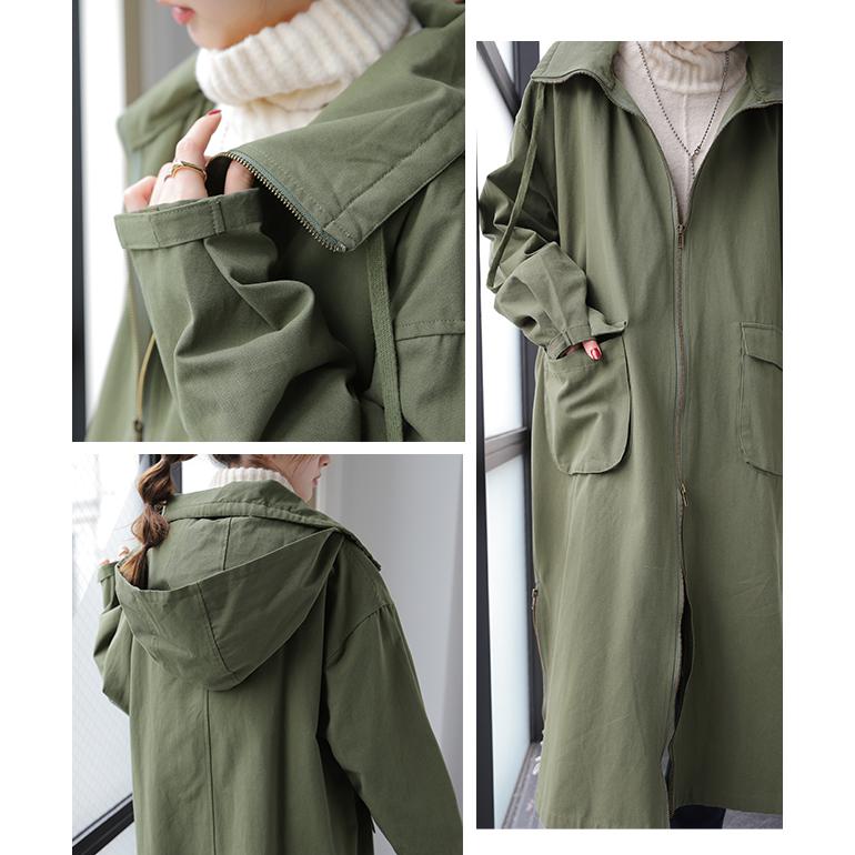 アウター ミリタリー レディース ロングコート モッズコート ロング 大きいサイズ 体型カバー 無地 シンプル 羽織 スプリングコート | HUG.U | 13