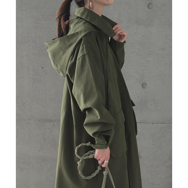 アウター ミリタリー レディース ロングコート モッズコート ロング 大きいサイズ 体型カバー 無地 シンプル 羽織 スプリングコート | HUG.U | 19