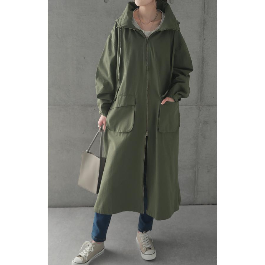 アウター ミリタリー レディース ロングコート モッズコート ロング 大きいサイズ 体型カバー 無地 シンプル 羽織 スプリングコート | HUG.U | 05