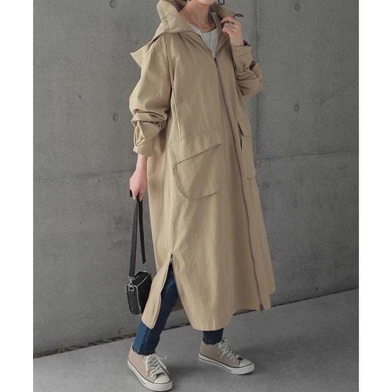 アウター ミリタリー レディース ロングコート モッズコート ロング 大きいサイズ 体型カバー 無地 シンプル 羽織 スプリングコート | HUG.U | 08