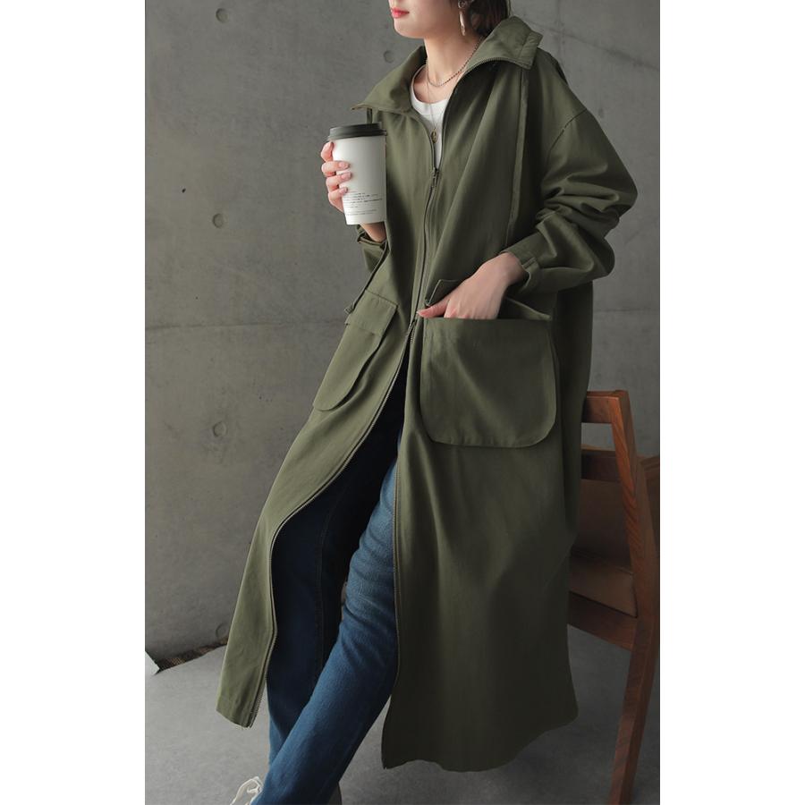 アウター ミリタリー レディース ロングコート モッズコート ロング 大きいサイズ 体型カバー 無地 シンプル 羽織 スプリングコート | HUG.U | 11