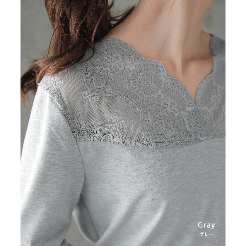 トップス レディース インナー レース 長袖 レイヤード カットソー Vネック きれいめ | HUG.U | 11