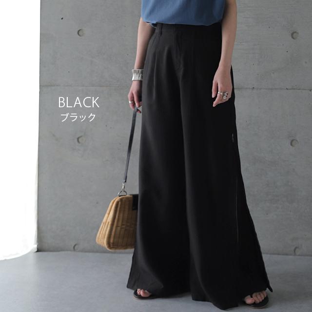 パンツ レディース プリーツパンツ プリーツ ワイド ワイドパンツ スリット ワイドパンツルック | HUG.U | 12