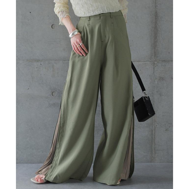 パンツ レディース プリーツパンツ プリーツ ワイド ワイドパンツ スリット ワイドパンツルック | HUG.U | 14