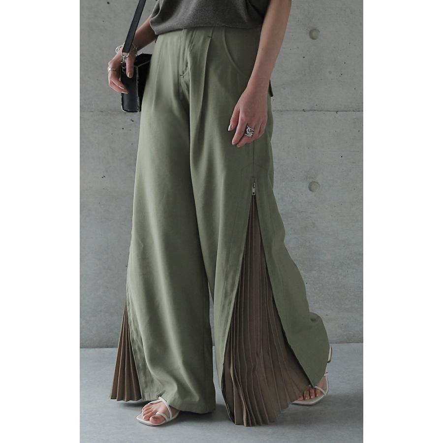 パンツ レディース プリーツパンツ プリーツ ワイド ワイドパンツ スリット ワイドパンツルック | HUG.U | 04