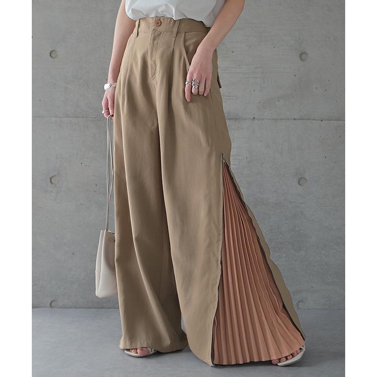 パンツ レディース プリーツパンツ プリーツ ワイド ワイドパンツ スリット ワイドパンツルック | HUG.U | 07