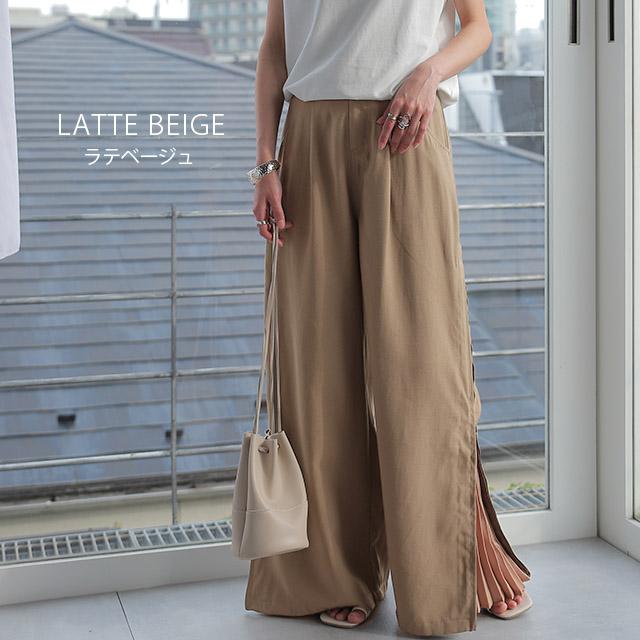 パンツ レディース プリーツパンツ プリーツ ワイド ワイドパンツ スリット ワイドパンツルック | HUG.U | 10