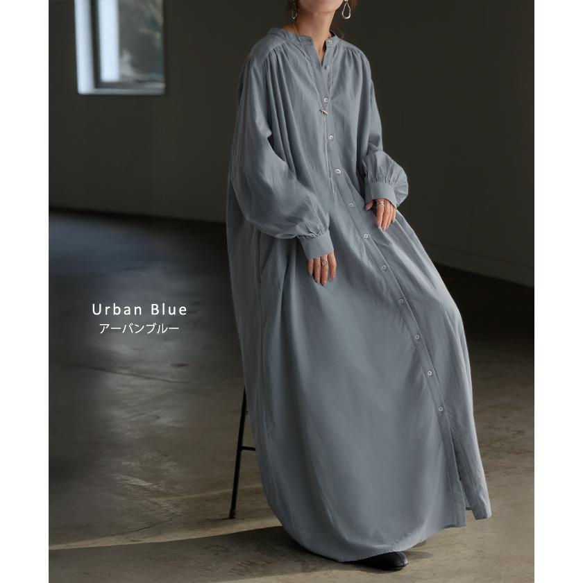 ワンピース シャツ シャツワンピース ノーカラ― シャツワンピ レディース ロング ロングワンピース Aライン ワンピ ロングシャツ ロングワンピ 半袖 長袖 | HUG.U | 15